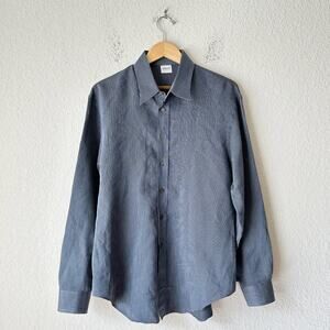 ARMANI COLLEZIONI Shirt Blue Black Pinstriped Button Up Office Preppy